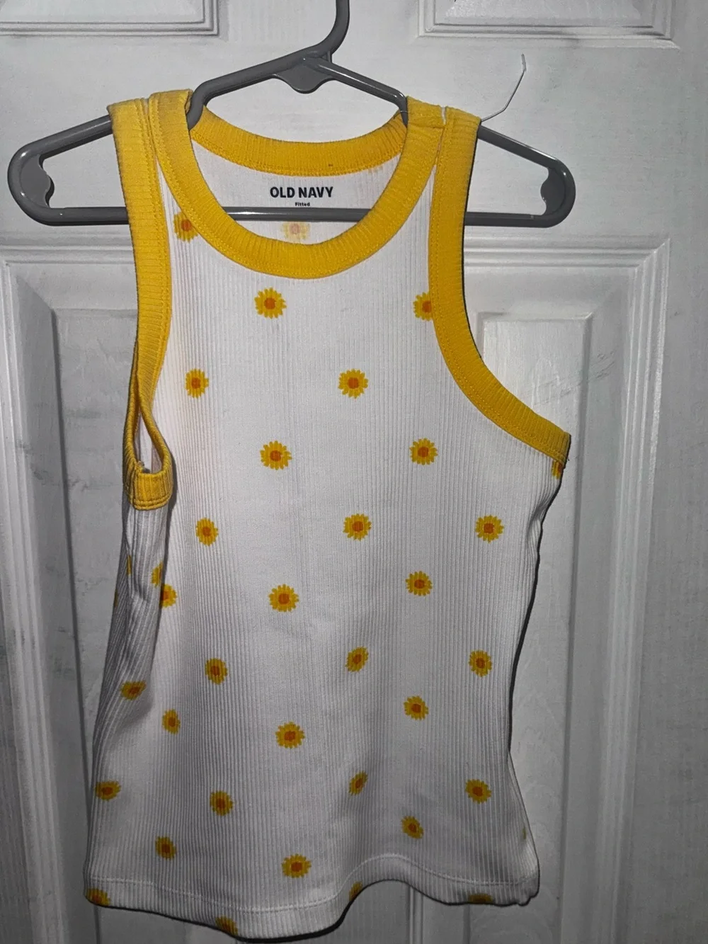 Old Navy Girls Size M 8 Sunflower Ribbed Tank Top White Yellow Fitted